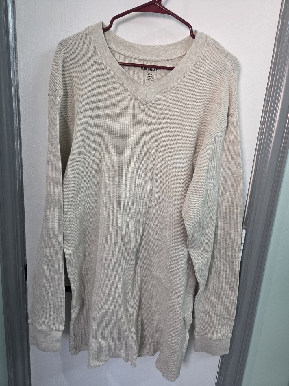 4XLT Kingsize Men’s Cream Waffle-Knit V-Neck Sweater